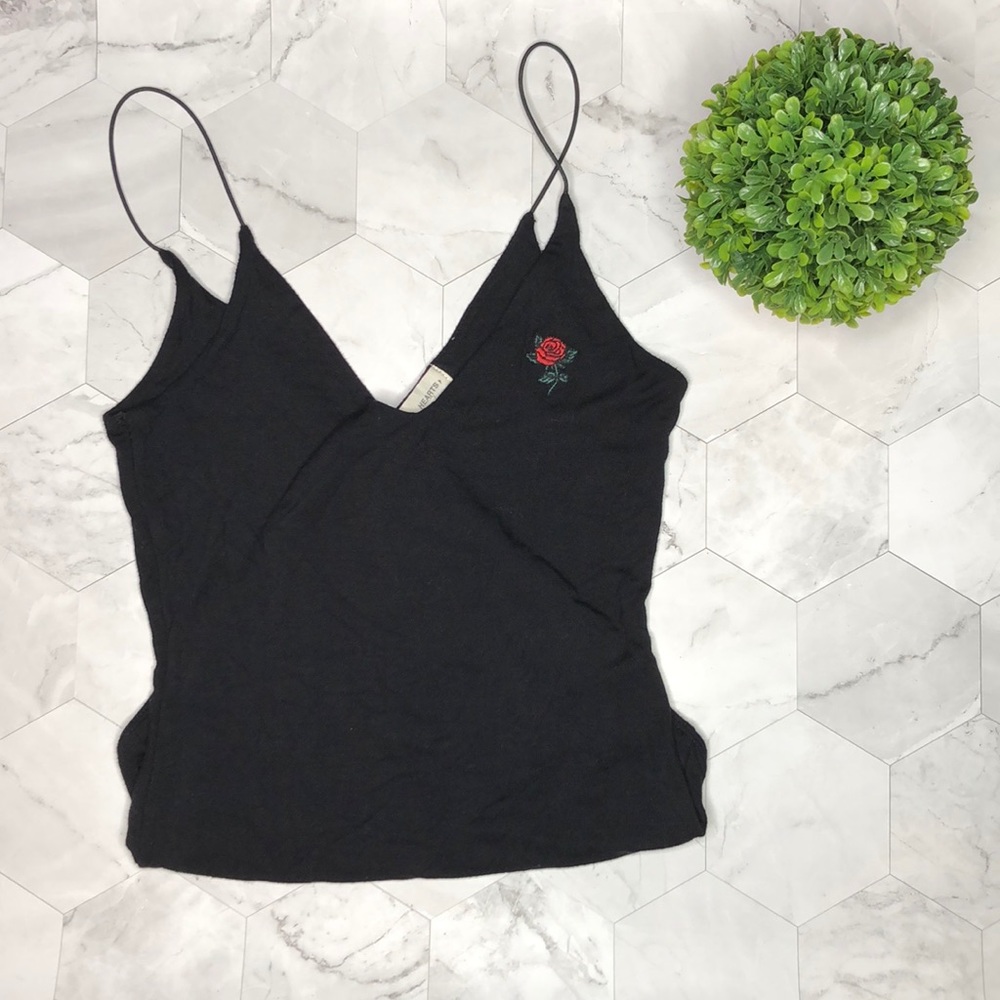 Black Body Suit with Rose Embroidery